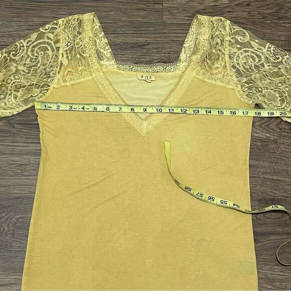 POL Sweetheart Confession Lace Sleeve and Shoulder Tee Shirt Gold Size Small - Picture 8 of 11